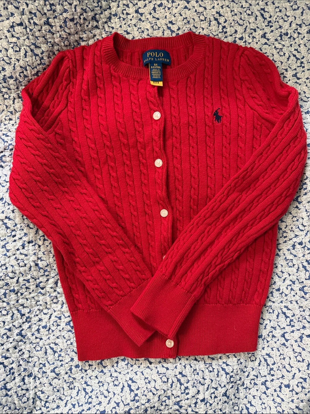 Polo by Ralph Lauren Bright Red Cable-Knit Cardigan